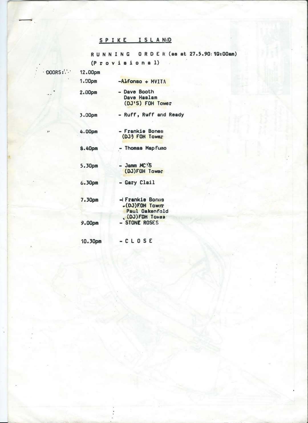 The Stone Roses Running Order